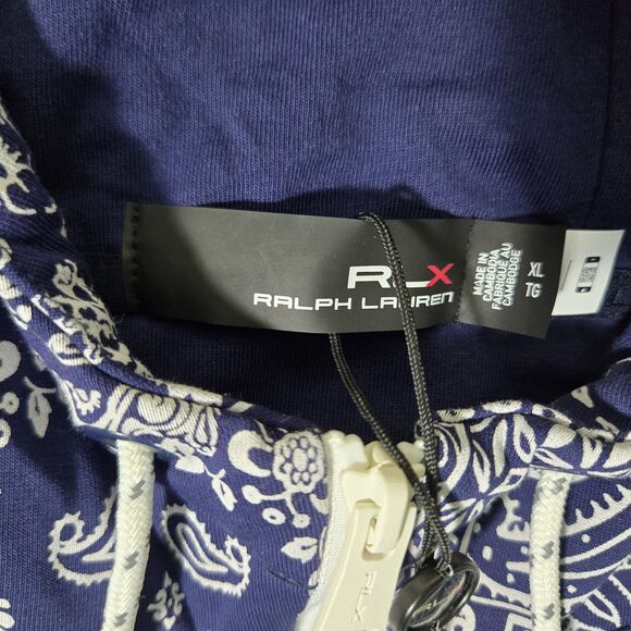 RLX Ralph Lauren Hoodie Navy White Bandana Print Trendy Golf 1/2 Zip Mens XL - Picture 4 of 6